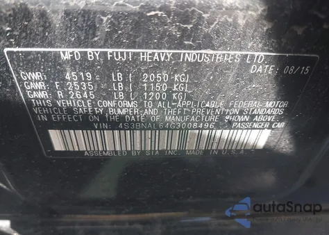 2016 Subaru Legacy 2.5I Limited z USA, uszkodzony, nr VIN 4S3BNAL64G3008496